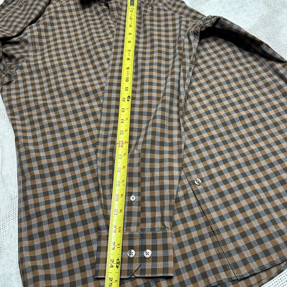 Van Heusen Mens Button Down‎ Dress Shirt Plaid Brown Size M 15/15.5 Preppy